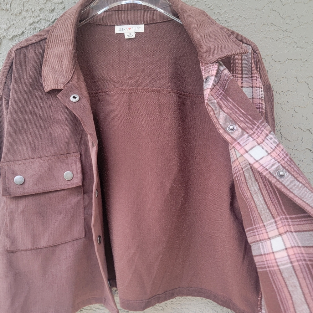 Ultra Flirt Western Plaid Cropped Snap Button Jacket Women’s XL (Juniors) brown - Picture 10 of 12